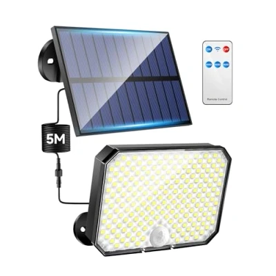 Afbeelding van Lamp op zonne energie voor buiten, bewegingsmelder, 190 leds, 1500 lm, zonnelamp 3 modi + afstandsbediening, verlichting energie, 2200 mAh, IP65