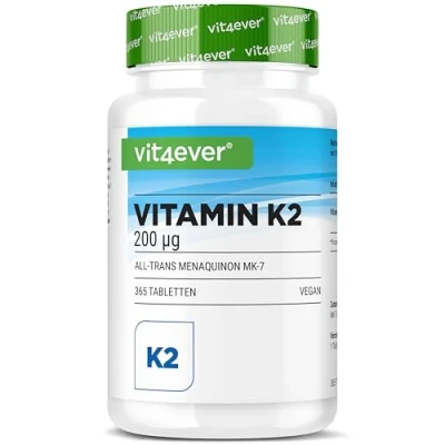 Afbeelding van Vitamine K2 MK7 365 tabletten 200 µg per tablet All trans gehalte &gt;99,7% MK 7 menaquinon Hoog gedoseerd Geen ongewenste toevoegingen Veganistisch