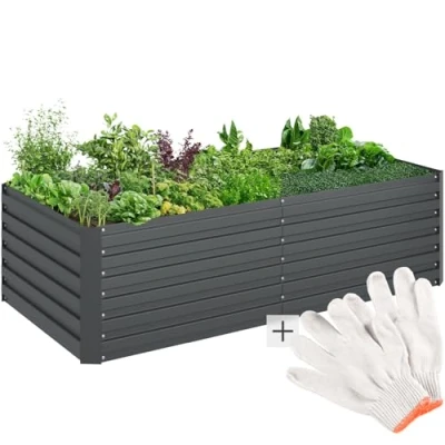 Afbeelding van tectake® Verhoogde Plantenbak Blomma Bloembakken voor buiten Rechthoekig Inclusief Werkhandschoenen Verzinkt Staal Stabiel en Weerbestendig 200 x 100 56 cm Tuinbed Kruiden, Groenten Bleomen Antraciet