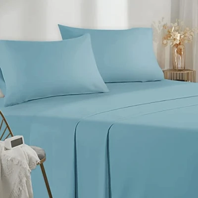 Afbeelding van Poligino Beddengoed, 160 x 190 200 cm, 4 delig, microvezel, hoeslaken, bedlaken voor tweepersoonsbed, 240 280 2 kussenslopen 50 80 blauw (Céleste)