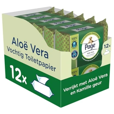Afbeelding van 1+1 gratis: 12x Page Vochtig Toiletpapier Aloe Vera 38 stuks