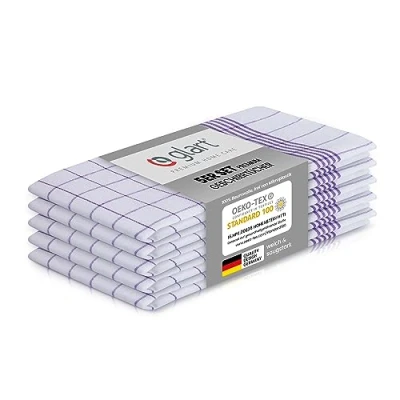 Afbeelding van Glart 48KV1 5 delige set theedoeken, keukendoeken, vaatdoeken, keukenhanddoeken, 50 x 70 cm, 100% katoen Oeko TEX, geruit, voorgewassen, paars geruit