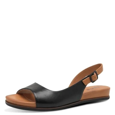 Afbeelding van Jana Softline 8 28160 42 001 Damessandalen, zwart, comfortabel, extra breed, voor dagelijks gebruik, feestelijk, elegant, platte sandalen, 40 EU Breed