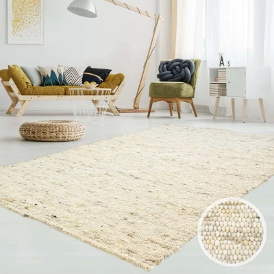 Afbeelding van Wollen Vloerkleed Handweef Ylva Beige 250x290 Cm
