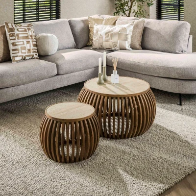 Afbeelding van Fraaai Bruce salontafel set van 2 curve zand Hout