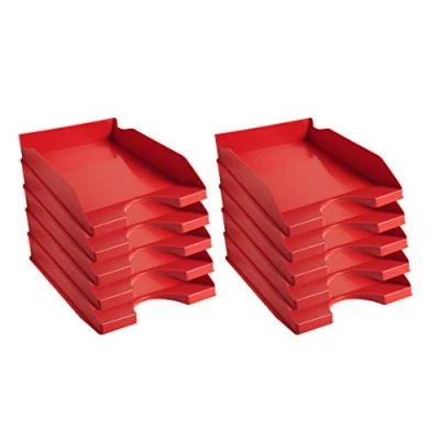 Afbeelding van Exacompta ref. 123107D Set van 10 Brievenbakken ECOTRAY Afmetingen: 34,5x25,5x6,5 cm voor A4+ documenten rode kleur Blauer Engel gecertificeerd