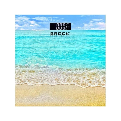 Afbeelding van Brock Digitale Personenweegschaal Strand Zee Print 30x30 cm Max. 180 kg LCD Display Automatische Inschakeling Inclusief Batterijen