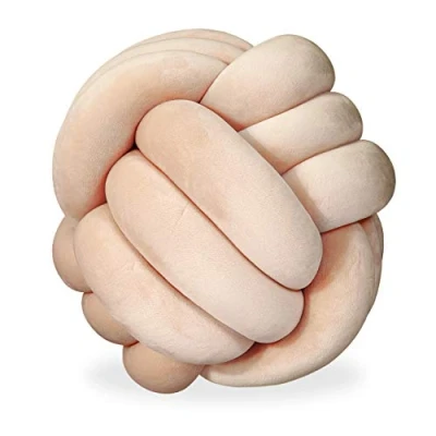 Afbeelding van Relaxdays knot kussen, knoopkussen voor de bank, decoratief, Scandinavisch, sierkussen knopen, Ø 25 cm, khaki