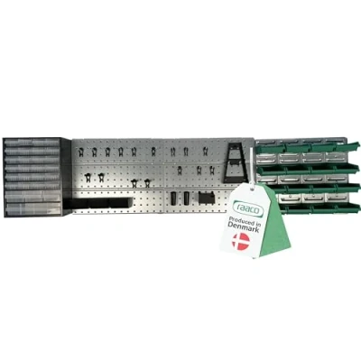 Afbeelding van raaco Start Set 1 Gereedschapswand met Gatenwand + Gereedschapshouder Assortimentsdozen Kleine Onderdelenmagazijn, 186,6 x 44 cm, Werkplaatsinrichting en Gereedschap Ophangsysteem