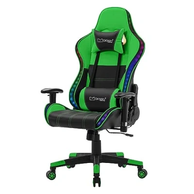 Afbeelding van ML Design Gaming Stoel met RGB LED verlichting en Bluetooth Speakers, Groen, Kunstleer, Ergonomische Bureaustoel, Hoge Rugleuning, Hoofdsteun, Lendenkussen, Draaibaar Verstelbaar, Racing Gamer Chair