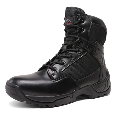 Afbeelding van NORTIV 8 Mannen Militaire Tactische Werklaarzen Zijrits Lederen Motorfiets Combat Boots (6 Inches), Zwart Inch, 40 EU