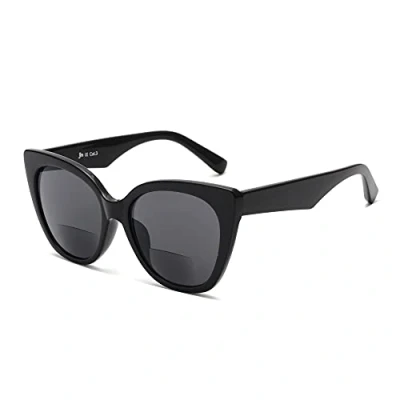 Afbeelding van JM Klassieke Bifocale Leesbril Oversized Cateye Stijlvolle Zonnebril Lezers voor Vrouwen Zwart+2.75