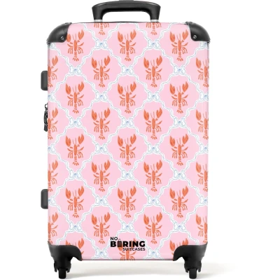 Afbeelding van NoBoringSuitcases.com Grote koffer Kreeft illustratie roze Kinderkoffer geschikt voor jongen en meisjes Reiskoffer met 4 wielen Trolley op wieltjes Rolkoffer groot kinderen 72 liter Ruimbagage valies 20kg