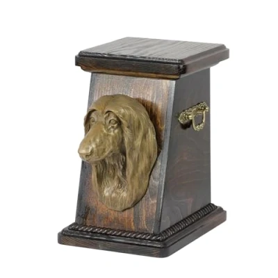 Afbeelding van Art Dog Custom Memorial Urn Handgemaakte Box Koudgegoten bronzen hondenkop op berkenbasis 19cmx32cmx30cm Afghaanse windhond