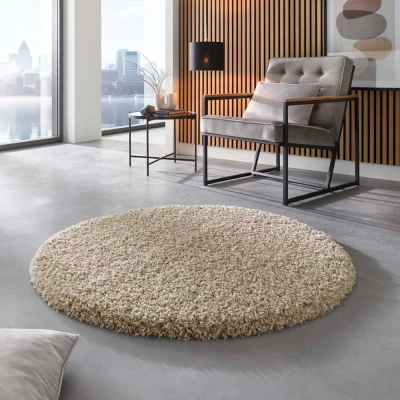 Afbeelding van Hoogpolig Vloerkleed Gemêleerd Shaggy Prime Wit/beige 160 Cm Rond