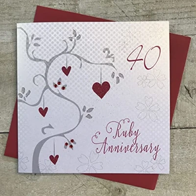 Afbeelding van white cotton cards Ruby Bruiloft, Handgemaakte 40e Kaart (Jubileumboom, Code AB40)