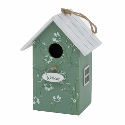 Afbeelding van Boltze Vogelhuisje groen met wit houten nestkastje 22 cm