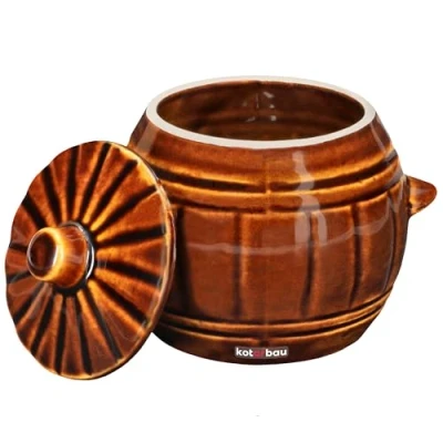 Afbeelding van KOTARBAU® Gistingspot, aardewerkpot, 1 liter, zuurkoolpot, komkommerpan met deksel, inmaakpot, keramische pot, steengoed klein keramisch vat, bruine aardewerk