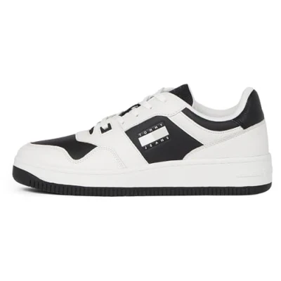 Afbeelding van Tommy Jeans Retro Basket Cupsole Tumble Sneakers laag, Heren, Maat: 40, Offwhite/black Leer