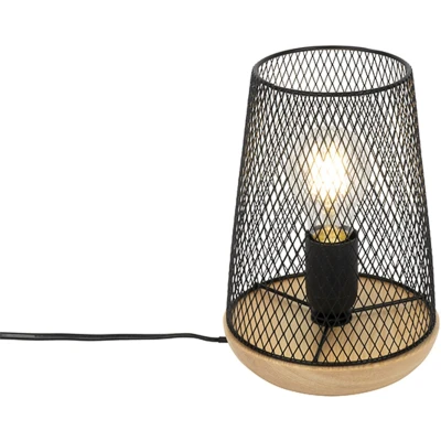 Afbeelding van QAZQA Design tafellamp zwart met hout Bosk