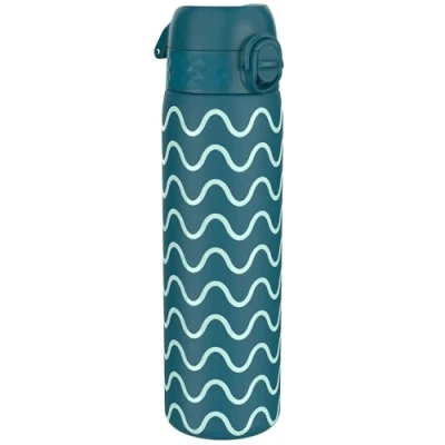 Afbeelding van Ion8 Vacuüm Geïsoleerde Stalen Waterfles, 500 ml/18 oz, Lekvrij, Makkelijk te Openen, Veilige Vergrendeling, Vaatwasserbestendig, Past in Bekerhouders, Draaghendel, Krasbestendig, Reliëfprint, Golf