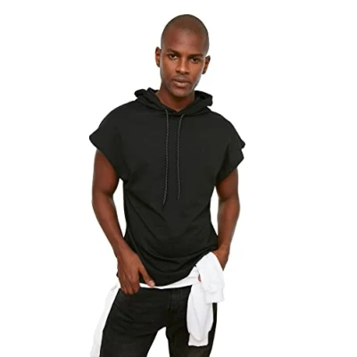 Afbeelding van Trendyol Zwart Oversized/Breed Gesneden Effen T Shirt Met Korte Mouwen En Capuchon Tmnss20Sw0148