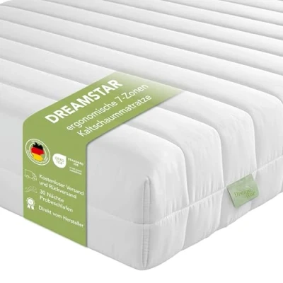 Afbeelding van DREAMSTAR Simple Flex Duo Ergonomische koudschuimmatras met 7 zones, rolmatras, 12 cm hoog, Öko Tex gecertificeerd, hardheidsgraad 2 en 3 (H2 H3), 100 x 200