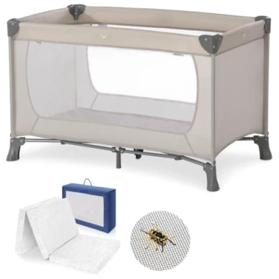 Afbeelding van hauck Dream n Play Campingbedje Set met Alvi Matras en Muggennet Inklapbaar Reisbedje Tas Beige