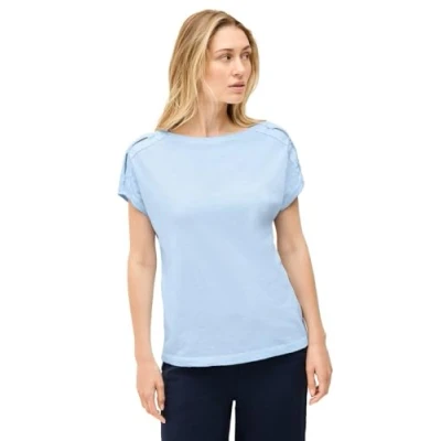 Afbeelding van Cecil MIT Knopfdetail Tshirt print, Dames, Maat: XS, Blau