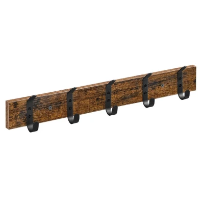 Afbeelding van ACAZA houten Wandkapstok met 5 Haken Industriel Vintage Bruin / Zwart