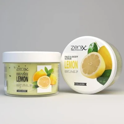 Afbeelding van Zenix Face &amp; Body scrub 275 ml, huidreinigende voor gezicht en lichaam, verwijdert dode cellen, zuivert talg, verzorgt de huid, hydrateert huid citroen