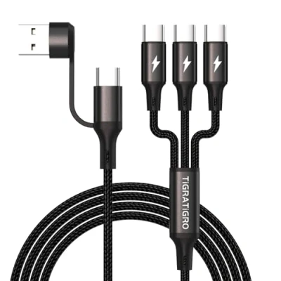 Afbeelding van tigratigro Multi oplaadkabel, 3 in 1 meervoudige kabel [1,8 m] meerdere kabels met nylon USB type C, adapter C bus naar stekker