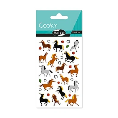 Afbeelding van Maildor Ref 560353C Cooky Stickers (enkel vel) 7,5 x 12cm Paardenontwerpen Ongeveer 33 stickers, 3D geschikt voor kinderen van 3 jaar