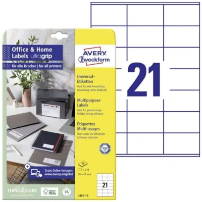 Afbeelding van Avery Etiketten Zweckform 70 X 41 Mm Papier Wit 210 Stuks