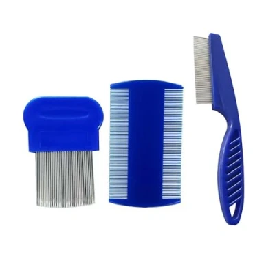 Afbeelding van luizenkam, 3 stuks vlooienkam, metalen tanden, plastic dubbelzijdige nissenkam