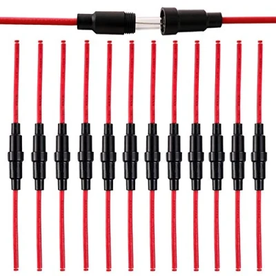 Afbeelding van QitinDasen 12 stuks professionele 6 x 30 mm AGC zekeringhouders, 32 V 20 A inline schroef type zekeringkast met 16 AWG draad, voor snelle slag glazen buiszekeringen (zwart)