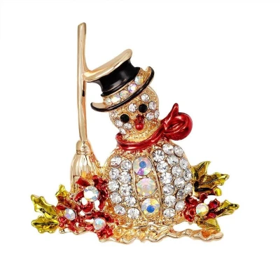 Afbeelding van Kerstbroche Sneeuwpop Broche Sneeuwman met Stras Kerst Sieraad Bling