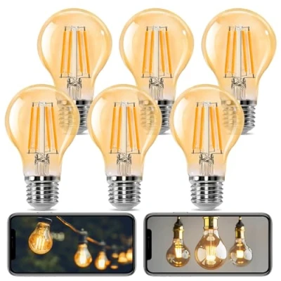 Afbeelding van Aigostar Vintage Filament Lamp LED E27, 10W Equivalent Aan Gloeilamp Van 77W, Warm Wit 2200K, 1100 Lumen, Heldere A60 Decoratieve Lamp, CRI&gt;80, Niet Dimbaar, Set 6