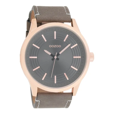 Afbeelding van OOZOO Timepieces Rosé goudkleurige horloge met olifant grijze leren band C9078