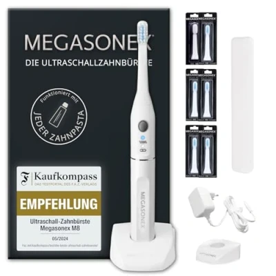 Afbeelding van MEGASONEX Ultrasone tandenborstel M8 set met 2 vibratieniveaus bovendien incl. 4 x borstelkoppen medium