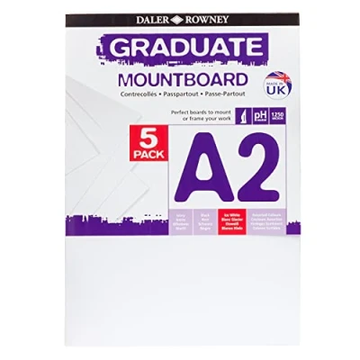 Afbeelding van Daler Rowney Graduate Cream Core A2 Mountboard Pack, 5 x Ice White Glad Oppervlak, 1,25 mm dik, ideaal voor student kunstenaars en hobbyisten