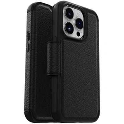 Afbeelding van OtterBox iPhone 14 Pro (ONLY) Strada Series case Shadow (Black), Kaarthouder, echt leer, zakvriendelijk, Folio