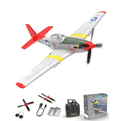 Afbeelding van VOLANTEXRC P51D Mustang RC vliegtuig 4 kanaals op afstand bestuurd met 2,4 GHz 4CH RTF voor beginners, kinderen en volwassenen, inclusief USB opladen (76105)