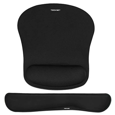 Afbeelding van TECKNET muismat met handsteun, gelkussen, en ergonomisch traagschuim toetsenbord polssteunset, waterdichte voor computer laptop, zwart