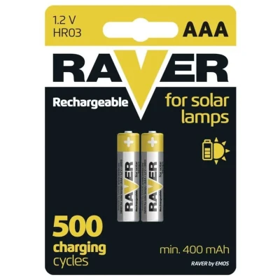 Afbeelding van EMOS Raver Solar AAA Micro Batterijen/Oplaadbare Batterijen voor Solarlampen / 2 stuks/NiMH 1,2V 400 mAh HR03 Oplaadbaar