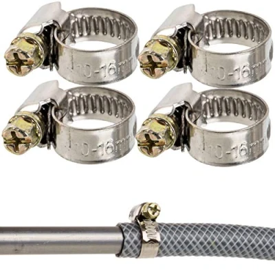 Afbeelding van Professionele slangklemmen, Slangklem Met wormaandrijving, Klembereik 10 16 mm, set van 4 stuks, Uit staal W2, kruisgleuf, 9 mm Bandbreedte, Buisklemmen voor wasmachine, Tuin, Vaatwasser, Zwembad