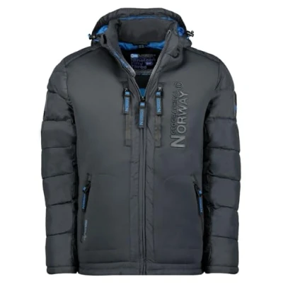 Afbeelding van Geographical Norway Winterjas voor heren, gewatteerd, met capuchon, warm gevoerd, skiën/snowboarden, winter/herfst, maat S tot 7XL, donkergrijs, 5XL