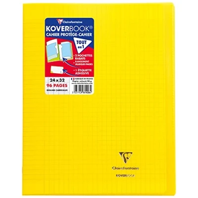 Afbeelding van Clairefontaine 981406C Schoolschrift/boekje, DIN A4 + 24 x 32 cm, 48 vellen, 90 g, Franse lijntjes, omslag van transparant polypropyleen, robuust, geniet, geel, 1 stuk