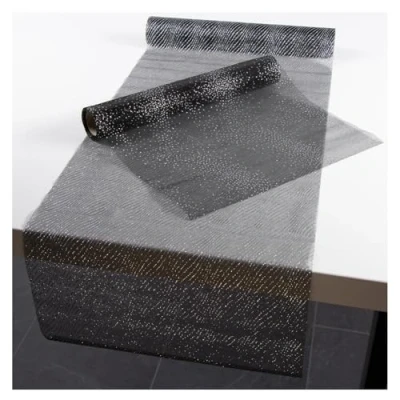 Afbeelding van COM FOUR® 2x Kerst tafelloper Decoratief tafellint met kerstmotief Tafeldecoratie voor Kerstmis 30 x 500 cm [keuze varieert] (2 stuks zwart/zilverkleurig)