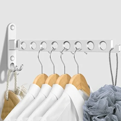 Afbeelding van JOLY FANG Inklapbare kledinghaken, wandkledingrek, kledingventilator, wandhaken, klaphaken voor balkon, badkamer, wasruimte (zilver, 8 gaten)
